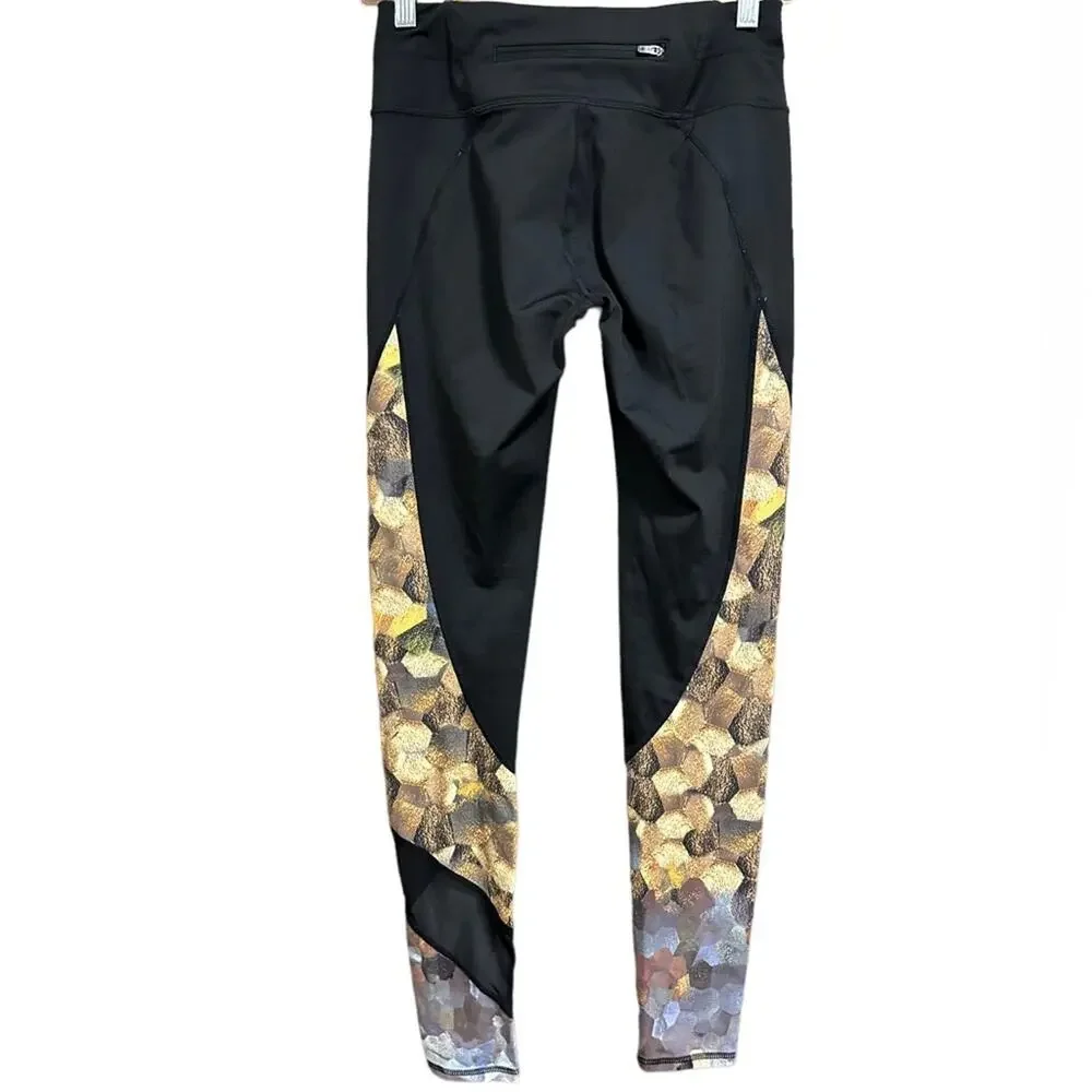 Athleta Women's Asym Mesh Sonar Honeycomb Print Leggings Rear Zip Pocket Small